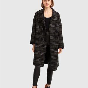 Publisher Double-Breasted Wool Blend Coat - Black Plaid size L NWT